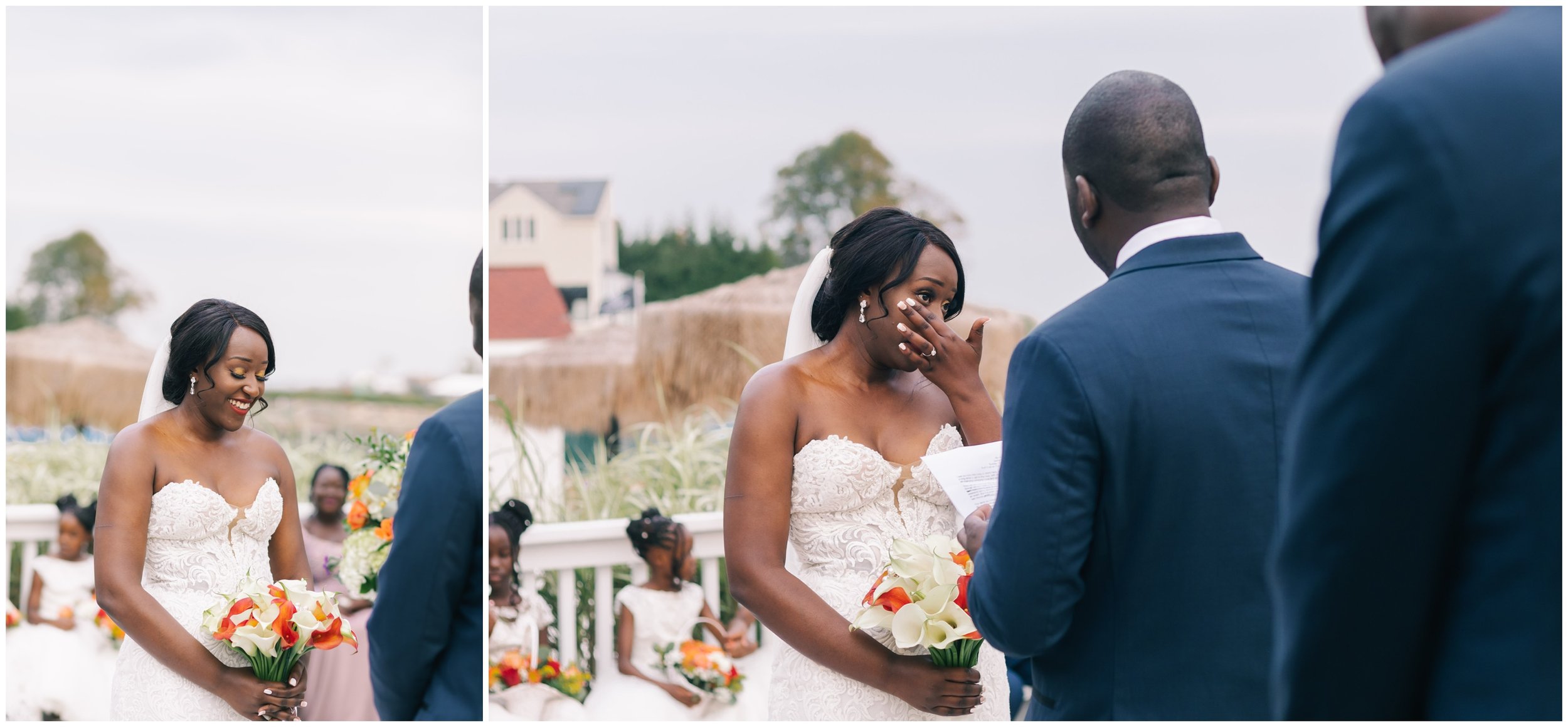 bride getting emotional during wedding ceremony
