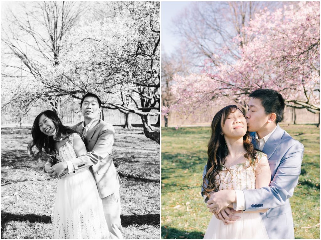 cherry blossoms engagement photos