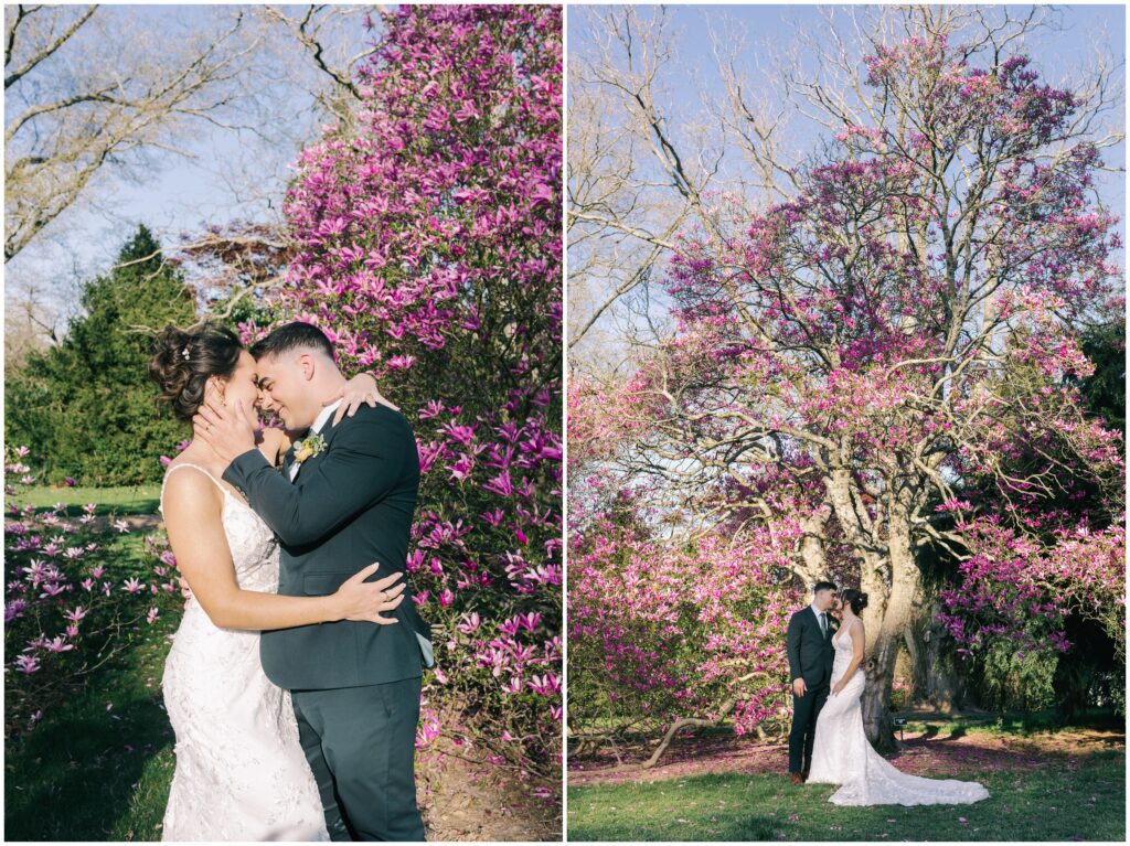 Bride and groom at Tyler Arboretum 