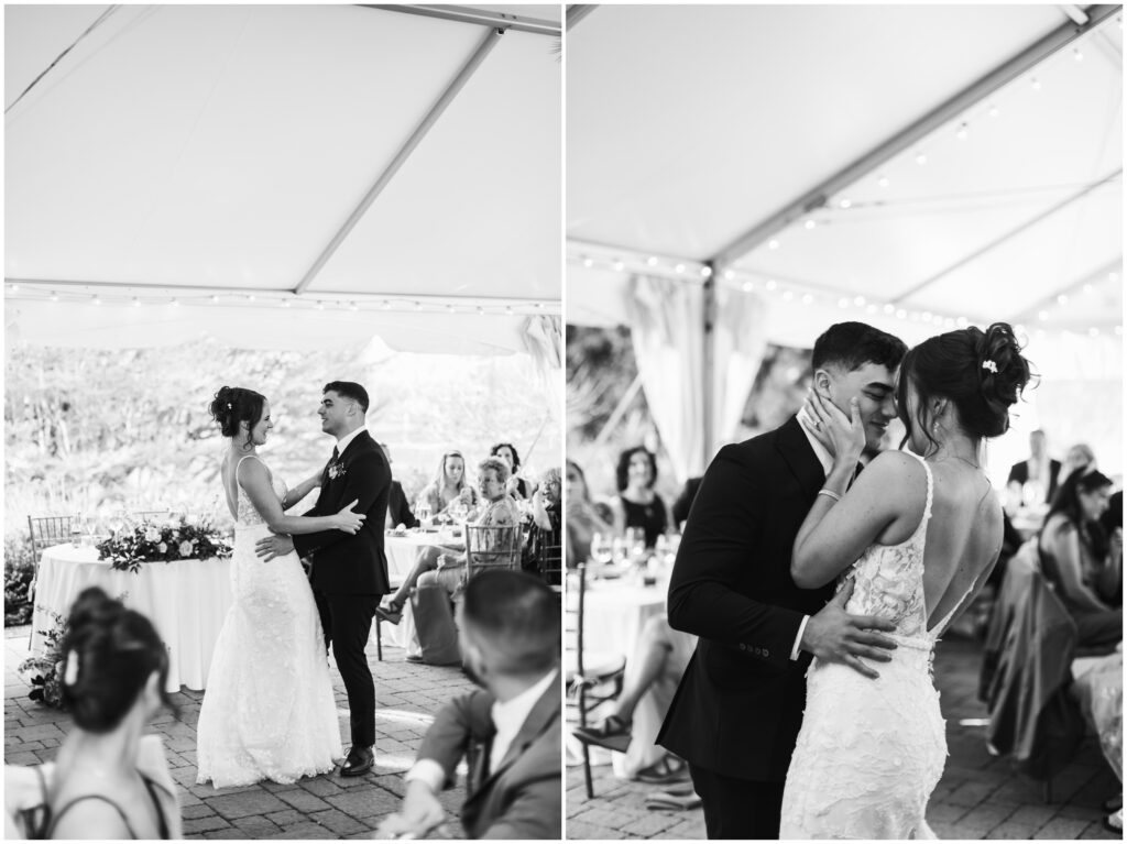 Black and white photos of first dance as husband and wife