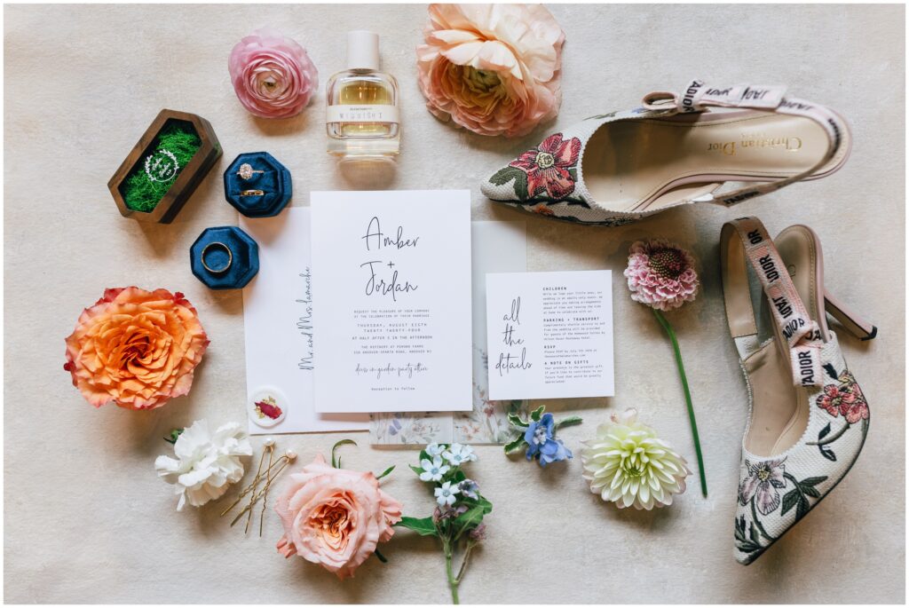 Chrissy Jamie wedding day flatlay